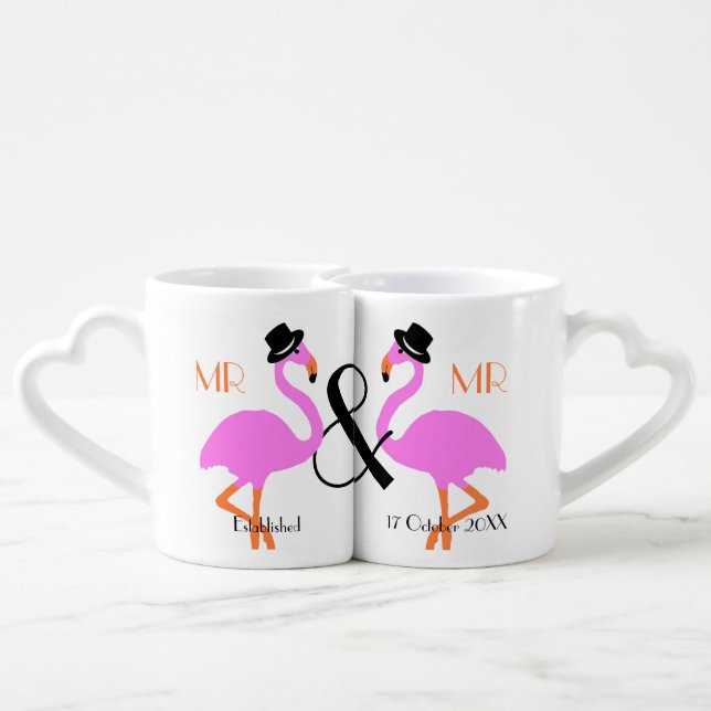 Gay Newlyweds Personalized Cute Wedding Gift Coffee Mug Set (Back Nesting)