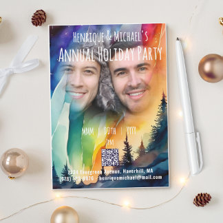 Gay Northern Lights Photo Holiday Party Invitation