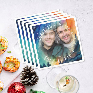 Gay Northern Lights Photo Holiday Party Napkins