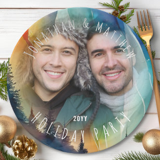 Gay Northern Lights Photo Holiday Party Plate