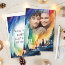 Gay Northern Lights Watercolor Christmas Photo