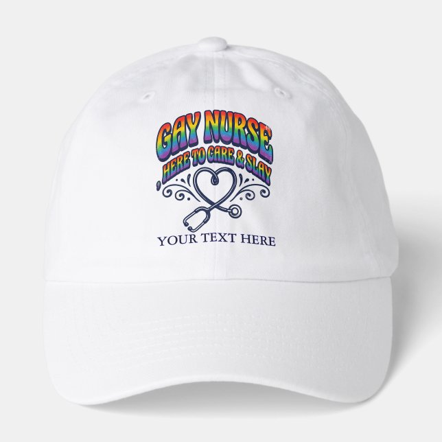 Gay Nurse Rainbow Pride Personalized Gift Hat (Front)