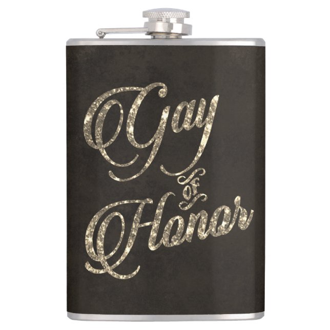 Gay of Honor Bar | Bridal Party Keepsake Gold Hip Flask (Front)