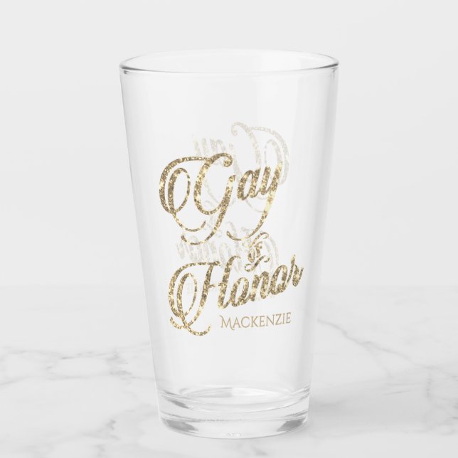 Gay of Honor | Gold Bridal Party Custom Keepsake Glass (Front)