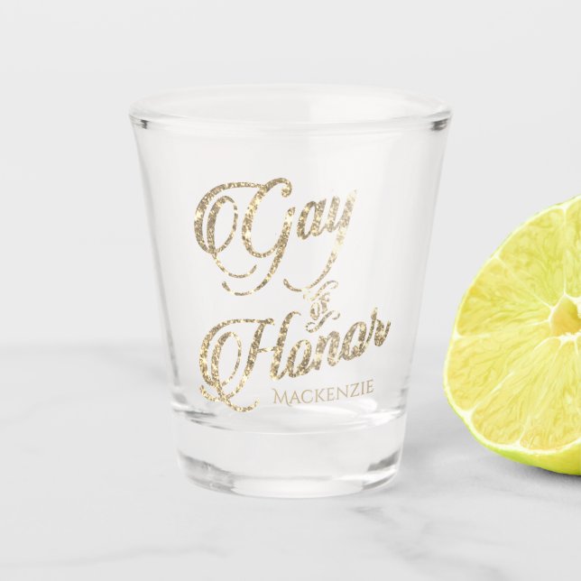 Gay of Honor | Gold Bridal Party Custom Keepsake Shot Glass (Front)