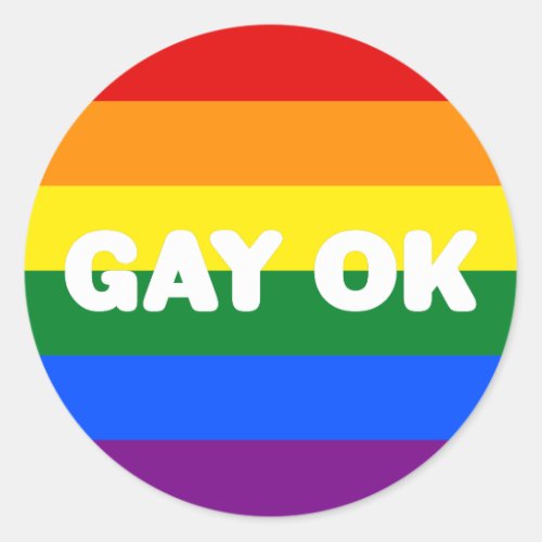 GAY OK Big Text Logo LGBT Gay Pride Rainbow Flag Classic Round Sticker
