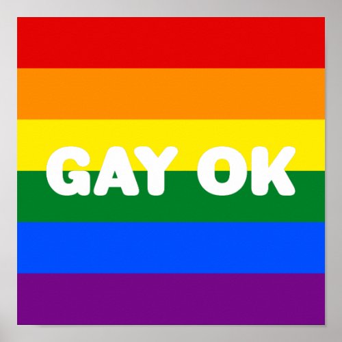 GAY OK Big Text Logo LGBT Gay Pride Rainbow Flag Poster