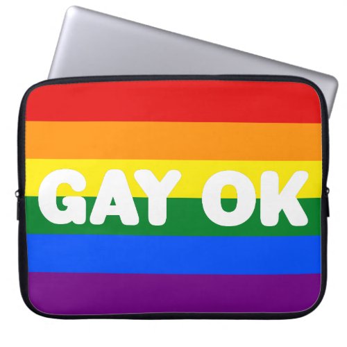 GAY OK Big White Logo LGBT Gay Pride Rainbow Flag Laptop Sleeve