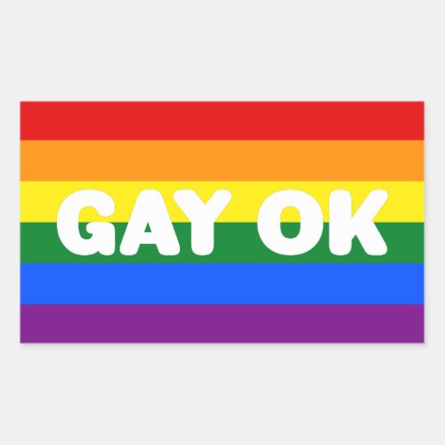 GAY OK Logo LGBT 6_Stripe Rainbow Gay Pride Flag Rectangular Sticker