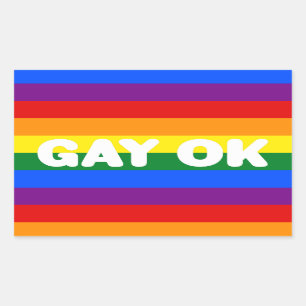 GAY OK Logo LGBT 6-Stripe Rainbow Gay Pride Flag Rectangular Sticker