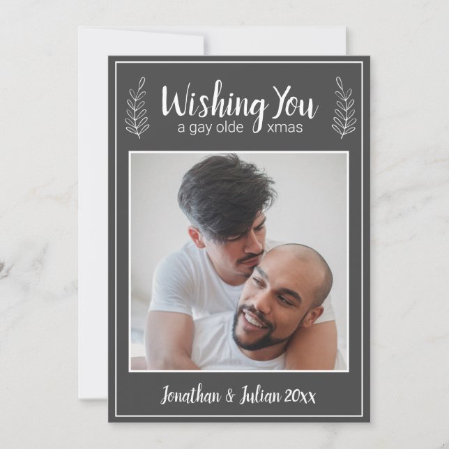 Gay Olde Christmas LGBTQ Chalkboard Christmas Holiday Card (Front)