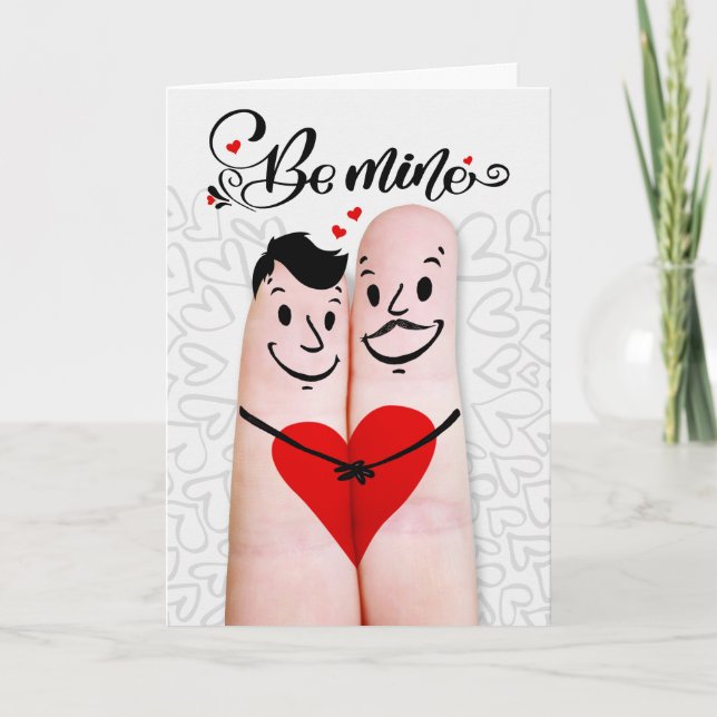 Gay Partner Be Mine Valentine Finger Couple Holiday Card (Front)