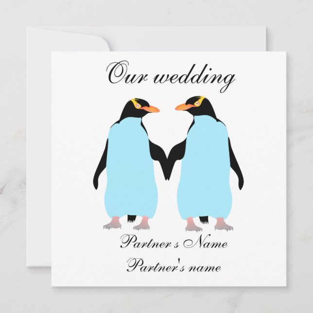 Gay, Pastel penguins wedding invitation (Front)