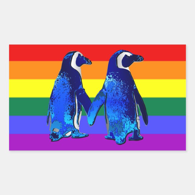 "Gay Penguin Couple" Rectangular Sticker (Front)