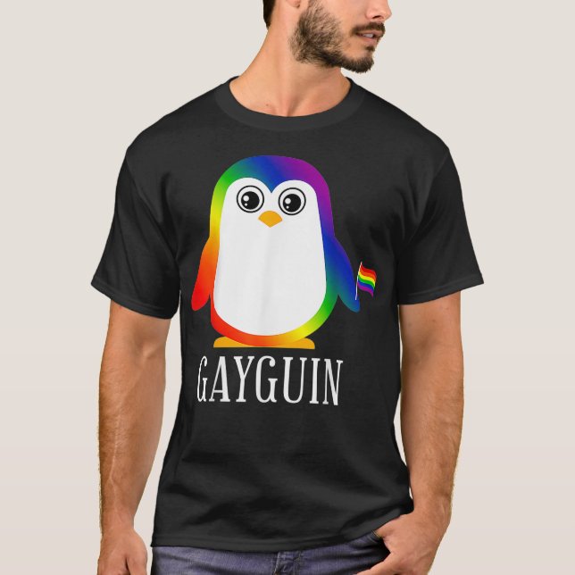 Gay Penguin Rainbow Pride Flag LGBTQ Cool LGBT All T-Shirt (Front)