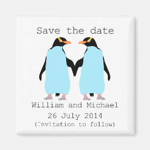 Gay, Penguins holding hands save the date Magnet