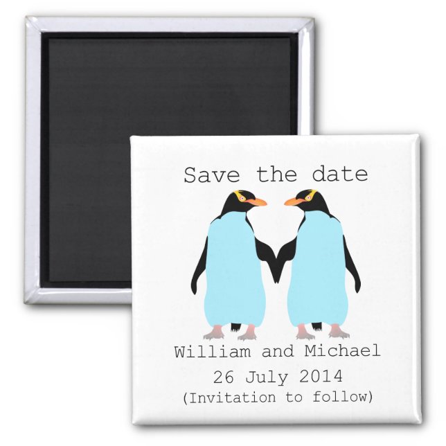 Gay, Penguins holding hands save the date Magnet (Front)