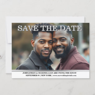 Gay photo save the date couples wedding editable invitation