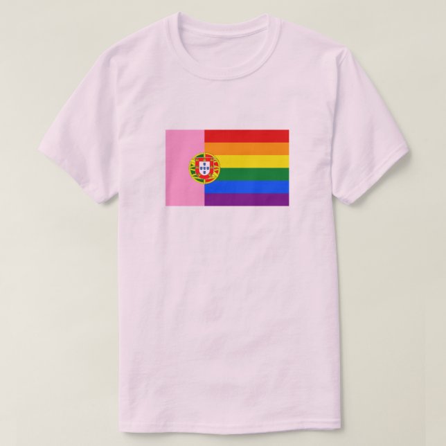 GAY PORTUGAL AND RAINBOW FLAG T-Shirt (Design Front)