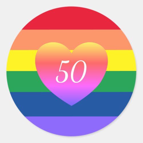 Gay Pride 50 Fabulous Birthday Rainbow Classic Rou Classic Round Sticker