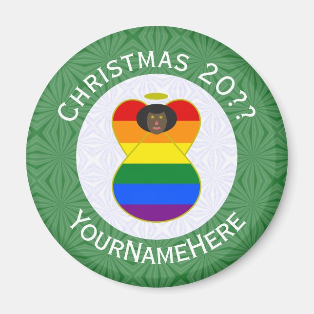 Gay Pride African Angel Christmas Flag Personalize Magnet (Front)