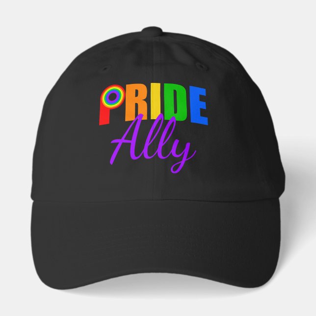 Gay Pride Ally Rainbow Black Hat (Front)