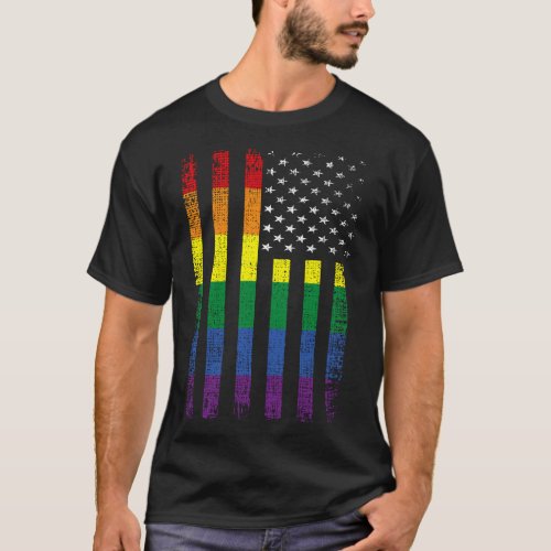 Gay Pride American Flag LGBT Support LGBTQ Lesbian T_Shirt