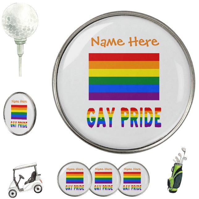 Gay Pride and Rainbow Flag Orange Personalization Golf Ball Marker (Creator Uploaded)