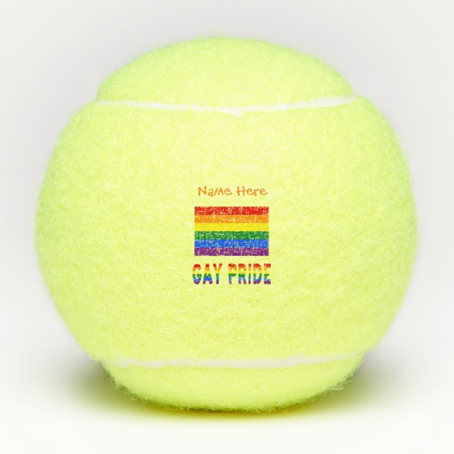 Gay Pride and Rainbow Flag Orange Personalization  Tennis Balls (Front)