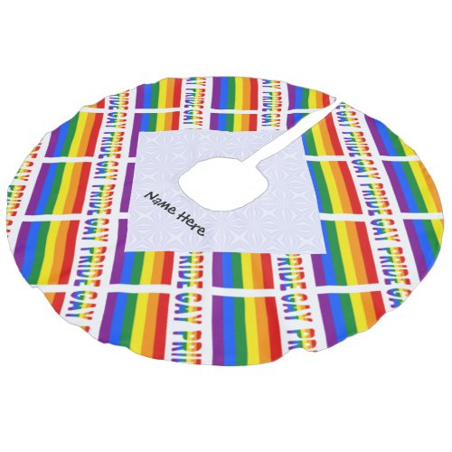 Gay Pride and Rainbow Flag Tiled Personalized  Faux Linen Tree Skirt