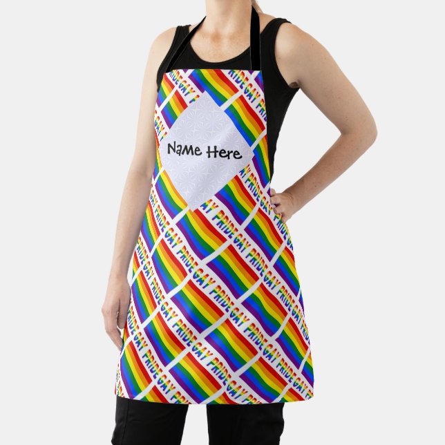 Gay Pride and Rainbow Flag Tiled with Your Name Apron (Insitu)