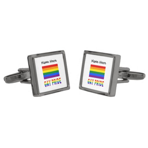 Gay Pride and Rainbow Flag with Your Name Cufflinks