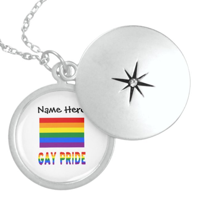 Gay Pride and Rainbow Flag with Your Name Locket Necklace (Front)