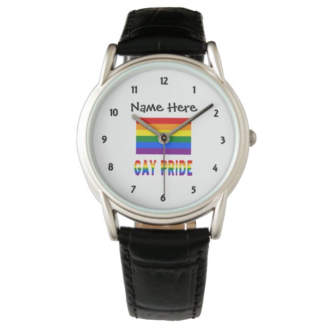 Gay Pride and Rainbow Flag with Your Name Watch (Front)