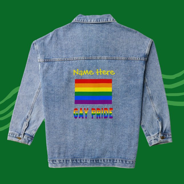 Gay Pride and Rainbow Flag Yellow Personalization  Denim Jacket (Creator Uploaded)