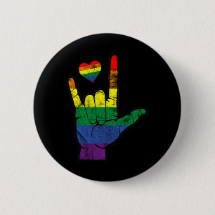 Gay Pride ASL Sign Languages LGBT Deaf Awareness M Button