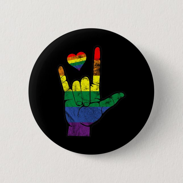 Gay Pride ASL Sign Languages LGBT Deaf Awareness M Button (Front)
