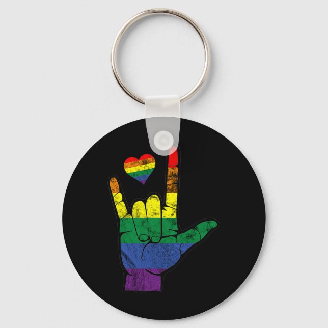 Gay Pride ASL Sign Languages LGBT Deaf Awareness M Keychain (Front)