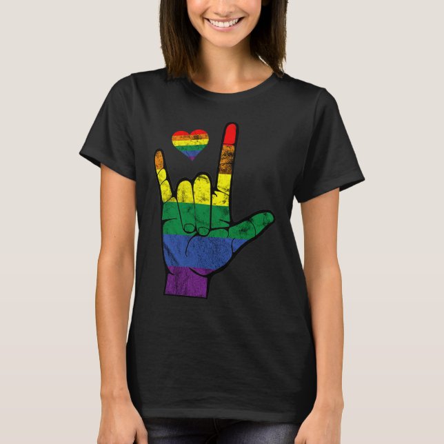 Gay Pride ASL Sign Languages LGBT Deaf Awareness M T-Shirt (Front)