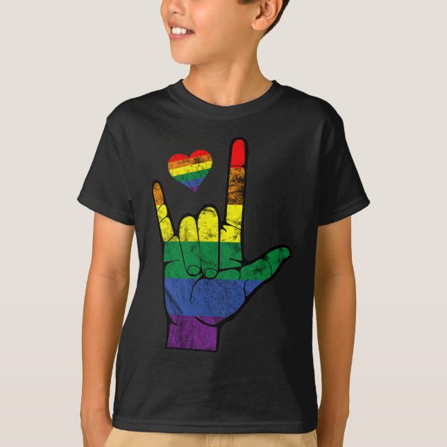 Gay Pride ASL Sign Languages LGBT Deaf Awareness M T-Shirt (Front)