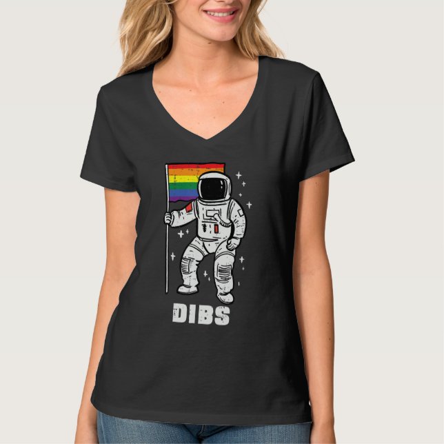 Gay Pride Astronaut Rainbow Flag Lgbtq Space Men W T-Shirt (Front)