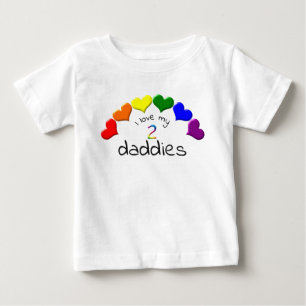 Gay Pride Baby I Love My 2 Daddies Rainbow Hearts T-Shirt