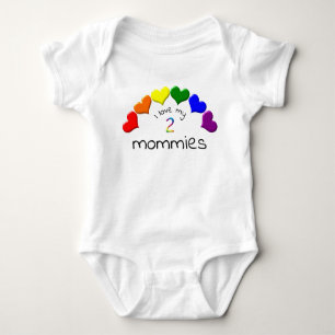 Gay Pride Baby I Love My 2 Mommies Rainbow Hearts Baby Bodysuit