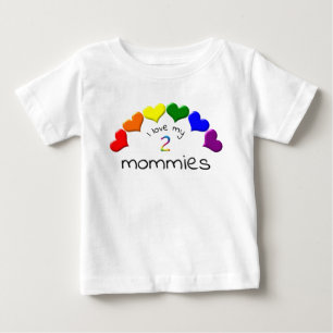 Gay Pride Baby I Love My 2 Mommies Rainbow Hearts T-Shirt
