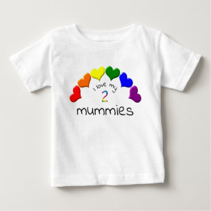 Gay Pride Baby I Love My 2 Mummies Rainbow Hearts Baby T-Shirt