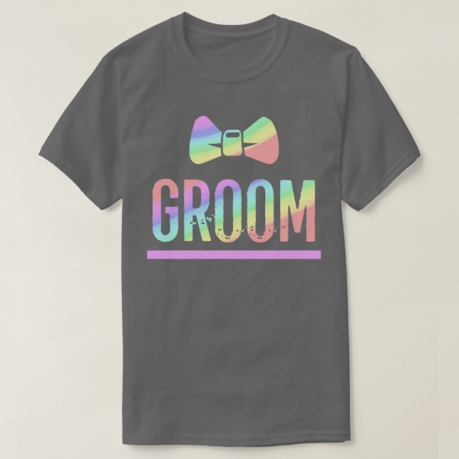 Gay Pride Bachelor Party Rainbow Bowtie Groom Shir T-Shirt (Design Front)
