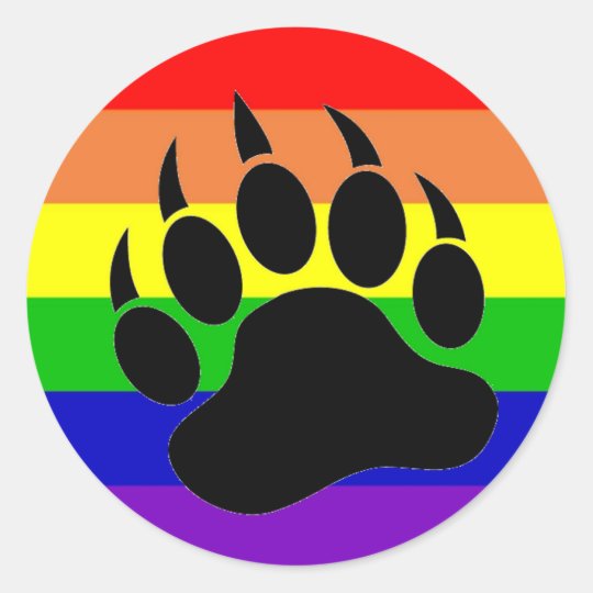 Gay Pride Bear Paw Classic Round Sticker 