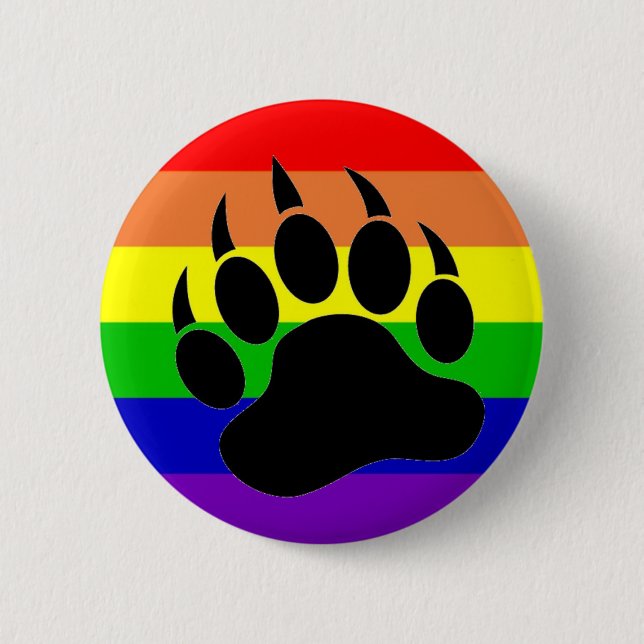 Gay Pride Bear Paw Pinback Button (Front)