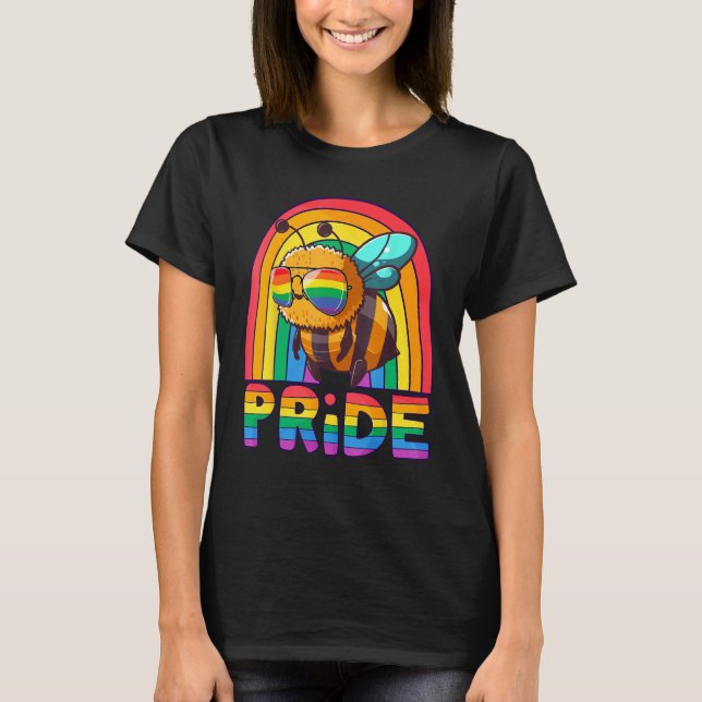 Gay Pride Bee LGBT Cute Bee Rainbow LGBT Gay Ally  T-Shirt (Front)