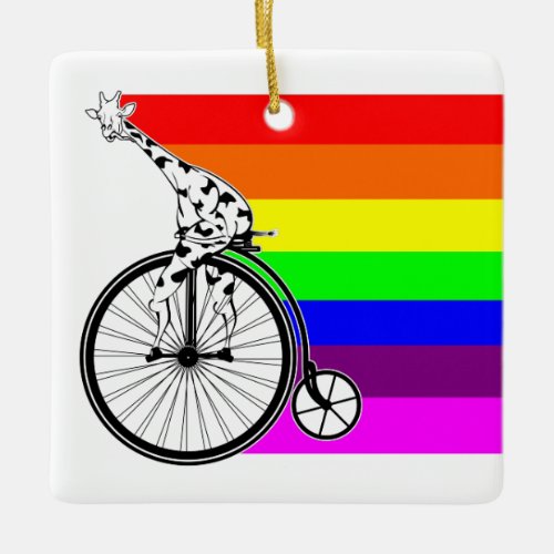 Gay pride bicycle ceramic ornament